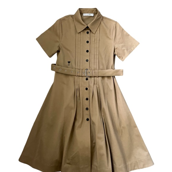 Christian Dior Belted Cotton Trench Coat Midi Dress Tan Size Medium
